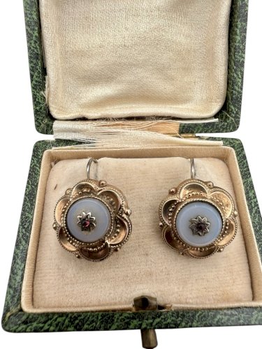 Boucle d’oreille dormeuse vermeil argent XIXe siècle ancien vintage Napoléon Ill