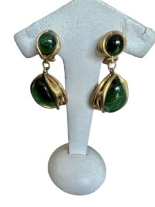 Serge Breton Vintage Green Glass Drop Earrings circa 1970