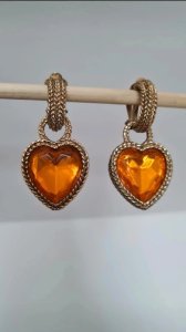 Agatha earrings - orange heart clips - vintage - 80s