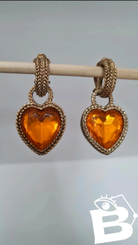 Boucles d oreilles Agatha -clips Cœurs orange - vintage - années 80