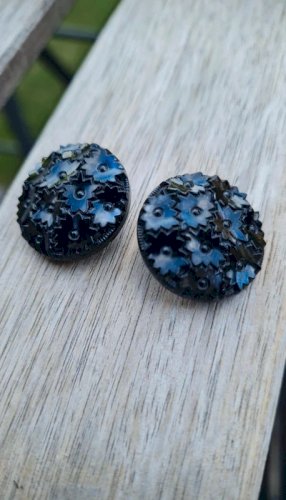 Boucles d oreilles anciennes - clips noir - deuil- verre noir