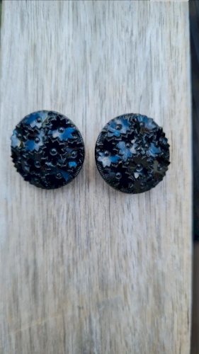 Boucles d oreilles anciennes - clips noir - deuil- verre noir