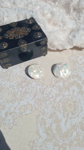 Boucles d oreilles - clips en mosaïque de nacre - vintage