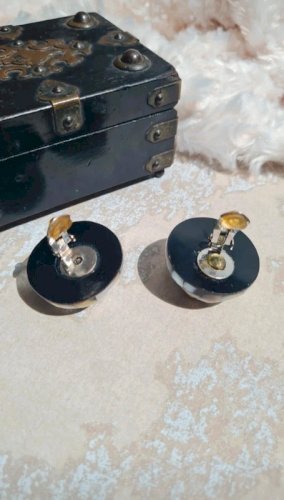 Boucles d oreilles - clips en mosaïque de nacre - vintage