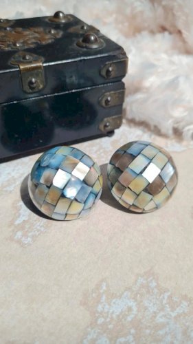 Boucles d oreilles - clips en mosaïque de nacre - vintage