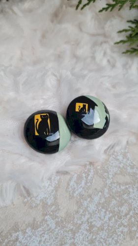 Boucles d oreilles de chats noir -clips vintage signés Pavone années 80