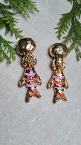 Boucles d oreilles signées Paris -clips poissons dorés - vintage - années 80