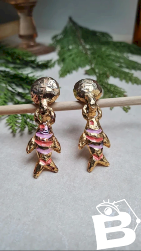 Boucles d oreilles signées Paris -clips poissons dorés - vintage - années 80
