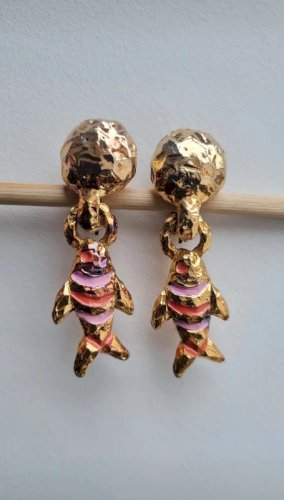 Boucles d oreilles signées Paris -clips poissons dorés - vintage - années 80