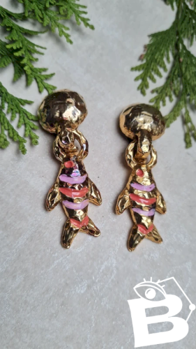 Boucles d oreilles signées Paris -clips poissons dorés - vintage - années 80