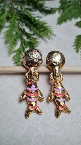 Boucles d oreilles signées Paris -clips poissons dorés - vintage - années 80