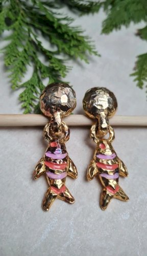 Boucles d oreilles signées Paris -clips poissons dorés - vintage - années 80