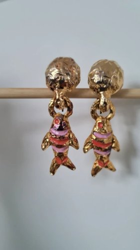 Boucles d oreilles signées Paris -clips poissons dorés - vintage - années 80