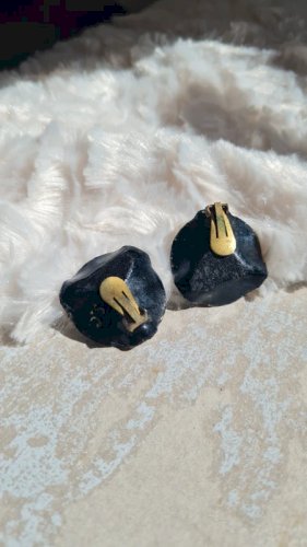 Boucles d oreilles vert deau - clips - anciens clips émaillés signées SC