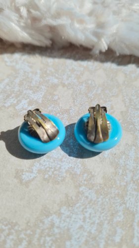 Boucles d oreilles vintage en pâte de verre bleu ciel - clips