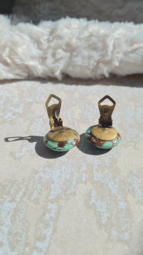 Boucles d oreilles vintage en pâte de verre - vert deau et mordoré - clips made in  Italy