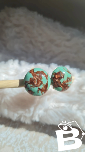 Boucles d oreilles vintage en pâte de verre - vert deau et mordoré - clips made in  Italy