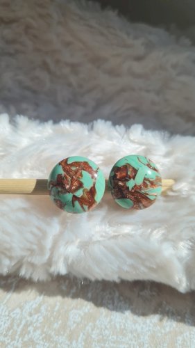 Boucles d oreilles vintage en pâte de verre - vert deau et mordoré - clips made in  Italy