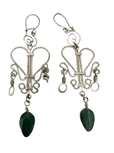 boucles d’oreilles  artisanale Fait Main  vers 1970 hippie vintage Sertie Pierre