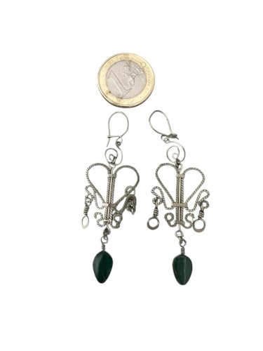 boucles d’oreilles  artisanale Fait Main  vers 1970 hippie vintage Sertie Pierre