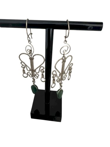 boucles d’oreilles  artisanale Fait Main  vers 1970 hippie vintage Sertie Pierre