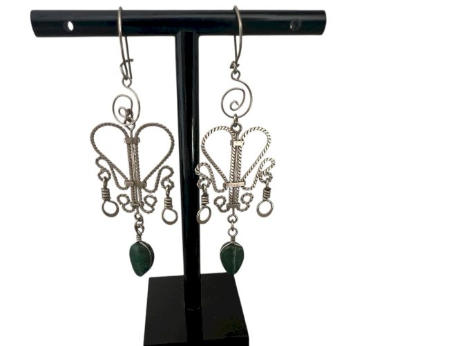 boucles d’oreilles  artisanale Fait Main  vers 1970 hippie vintage Sertie Pierre