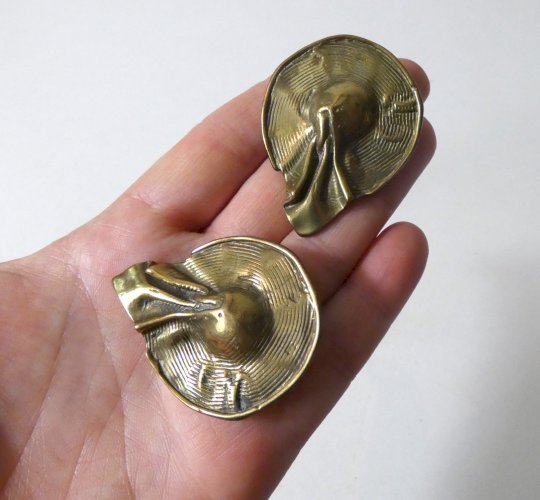 Boucles d'oreilles bronze Clips CHULE Earrings signed brutalist Vintage