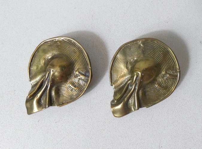 Boucles d'oreilles bronze Clips CHULE Earrings signed brutalist Vintage