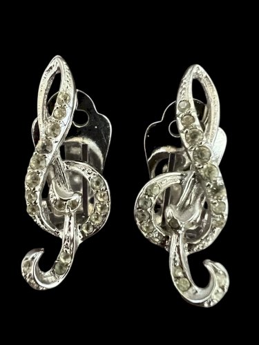 boucles d’oreilles circa 1950/1960 argent massif Clé De Sol, Vintage musique