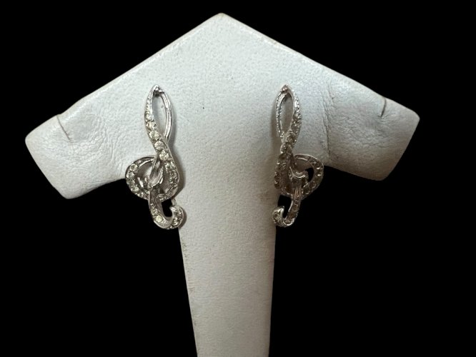 boucles d’oreilles circa 1950/1960 argent massif Clé De Sol, Vintage musique