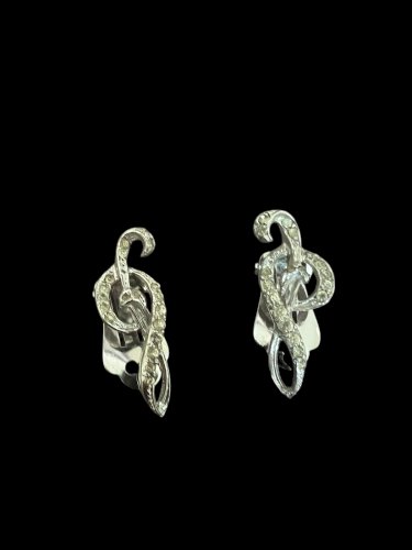 boucles d’oreilles circa 1950/1960 argent massif Clé De Sol, Vintage musique