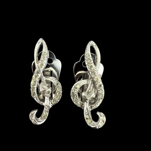 boucles d’oreilles circa 1950/1960 argent massif Clé De Sol, Vintage musique