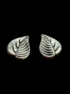 Boucles D’oreilles Clip Feuille Bronze Argentée Line Vautrin Vintage Ancien