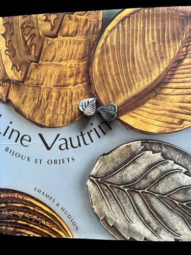 Boucles D’oreilles Clip Feuille Bronze Argentée Line Vautrin Vintage Ancien