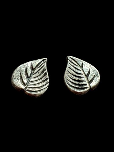 Boucles D’oreilles Clip Feuille Bronze Argentée Line Vautrin Vintage Ancien