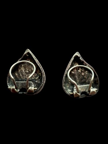 Boucles D’oreilles Clip Feuille Bronze Argentée Line Vautrin Vintage Ancien