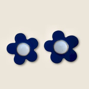 Vintage enamel daisy clip earrings "scooter" diameter 5 cm Ap