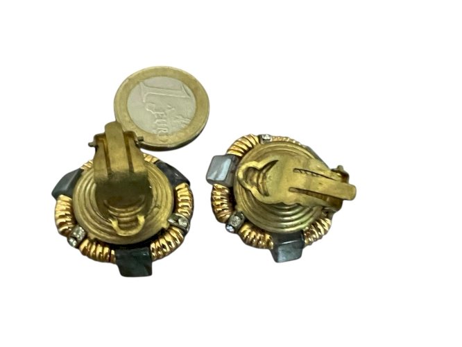 Boucles d’oreilles clip vintage couture jaspe chic élégante vers 1960 rétro