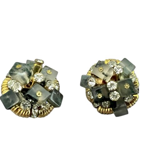 Boucles d’oreilles clip vintage couture jaspe chic élégante vers 1960 rétro