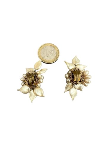 boucles d’oreilles clip vintage Louis Rousselet Fausses Perles Fleurs Anciennes