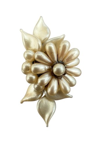 boucles d’oreilles clip vintage Louis Rousselet Fausses Perles Fleurs Anciennes