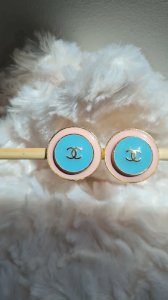 Boucles doreilles - clips Chanel 1996 Rare rose et bleu pastel