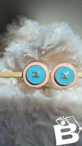 Boucles doreilles - clips Chanel 1996 Rare rose et bleu pastel