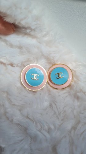 Boucles doreilles - clips Chanel 1996 Rare rose et bleu pastel