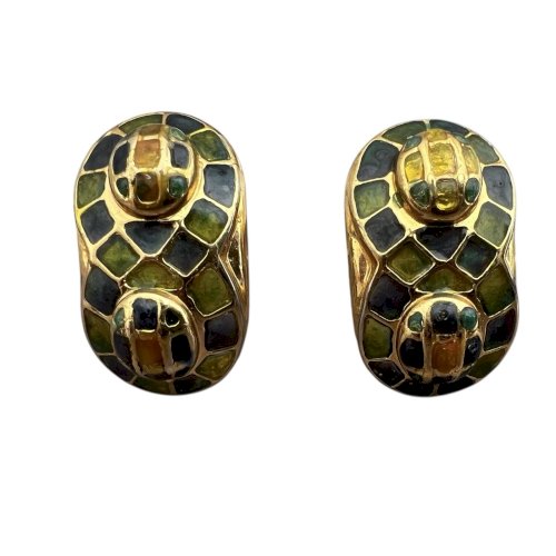 Boucles d’oreilles Clips couture vers 1980 Plique A Jour Signé « SG » Vintage