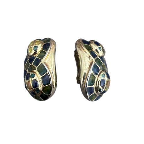 Boucles d’oreilles Clips couture vers 1980 Plique A Jour Signé « SG » Vintage