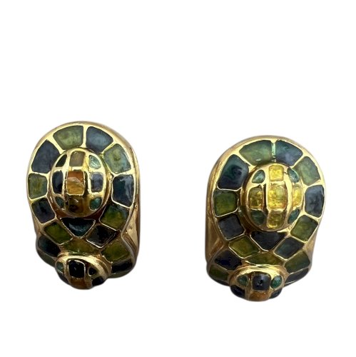 Boucles d’oreilles Clips couture vers 1980 Plique A Jour Signé « SG » Vintage