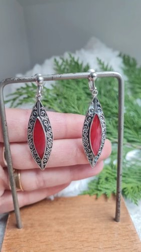 Boucles doreilles - clips en argent et corail