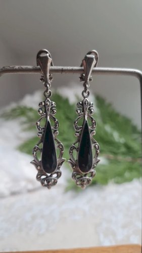 Boucles doreilles - clips en argent onyx et marcassites