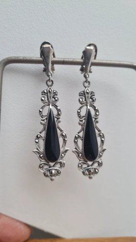 Boucles doreilles - clips en argent onyx et marcassites
